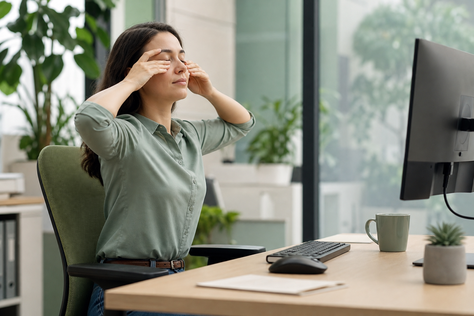 Musclesnatural employee taking a mindful screen break